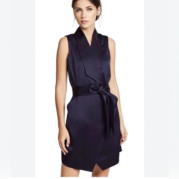 AYR perch wrap satin dress in deep marine 10 - Picture 1 of 16